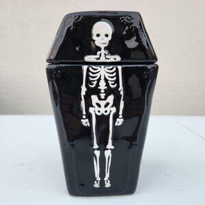 NEW Ceramic Coffin Jar Bathroom Decor Black Goth Skeleton Party Decorations Goth